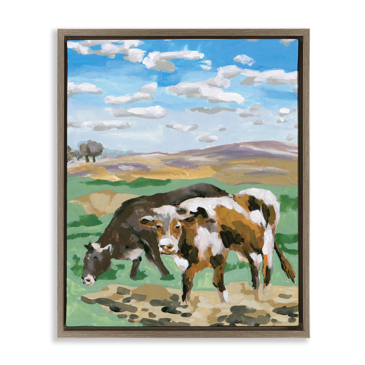 Stupell Industries Grazing Cattle Landscape Framed Floater Canvas Wall Art Design by Melissa Wang